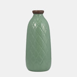 Cer, 12" Plaid Textured Vase, Dark Sage