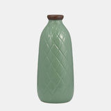 Cer, 12" Plaid Textured Vase, Dark Sage