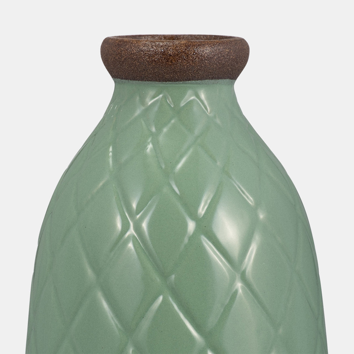 Cer, 12" Plaid Textured Vase, Dark Sage