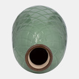 Cer, 12" Plaid Textured Vase, Dark Sage