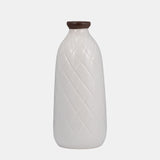 Cer, 12" Plaid Textured Vase, White