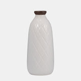 Cer, 12" Plaid Textured Vase, White