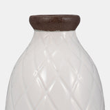 Cer, 12" Plaid Textured Vase, White