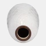 Cer, 12" Plaid Textured Vase, White