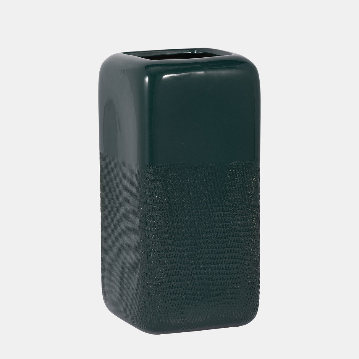 Cer, 12" Squared Grooved Vase, Forest Green