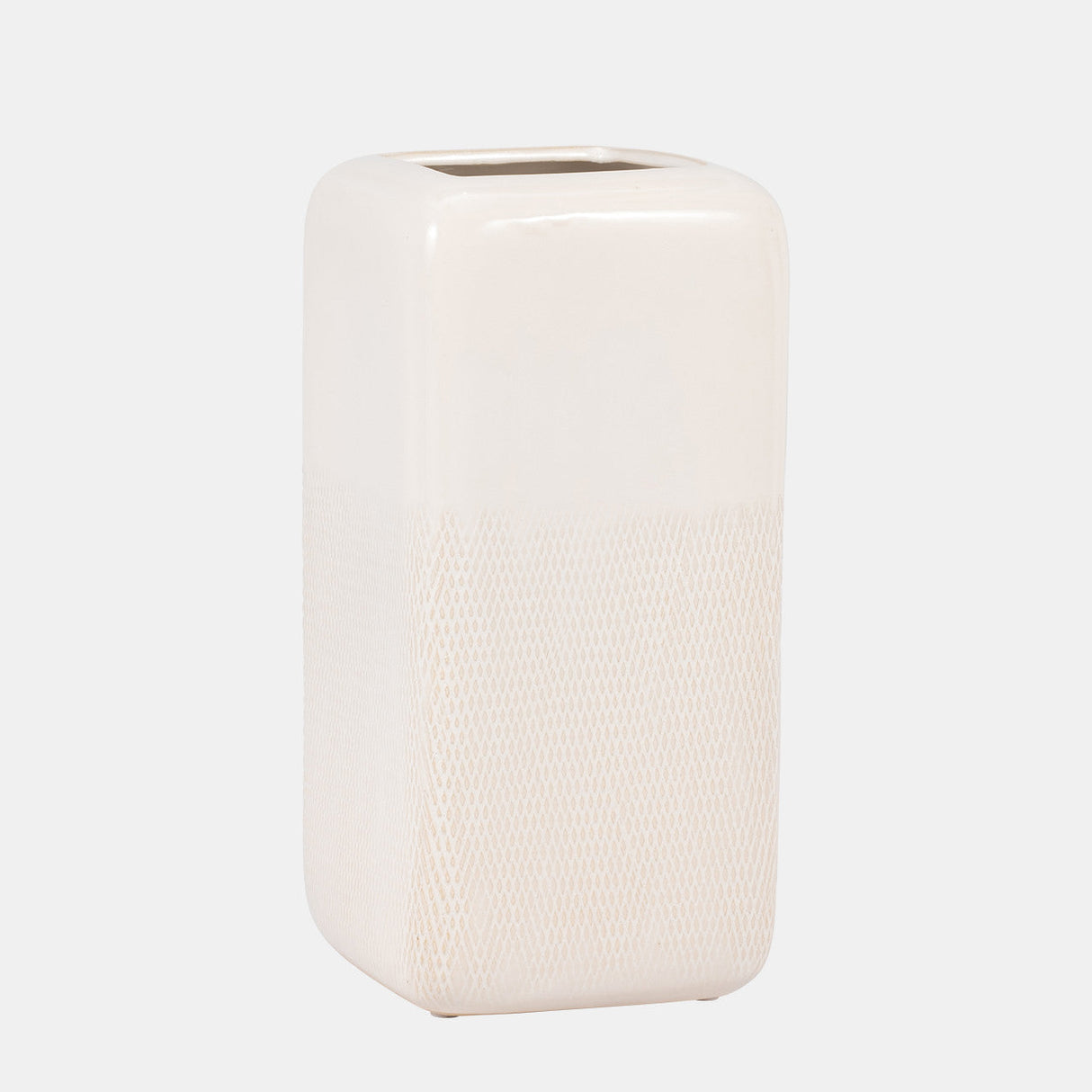 Cer, 12" Squared Grooved Vase, Ivory