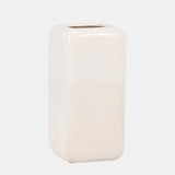 Cer, 12" Squared Grooved Vase, Ivory