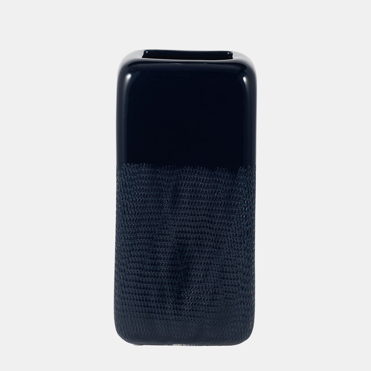 Cer, 12" Squared Grooved Vase, Navy Blue