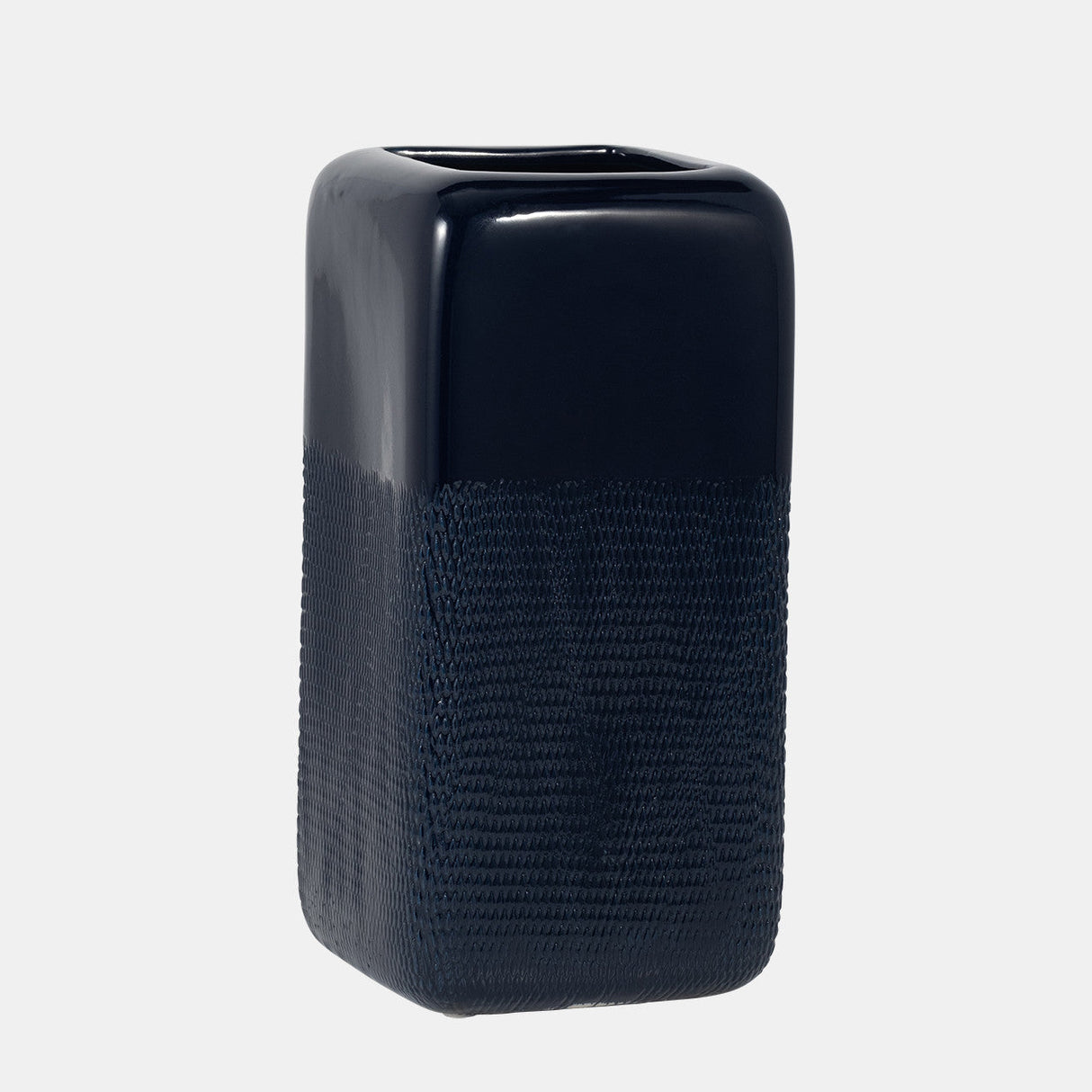 Cer, 12" Squared Grooved Vase, Navy Blue