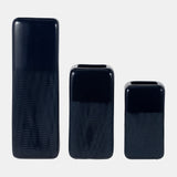 Cer, 12" Squared Grooved Vase, Navy Blue