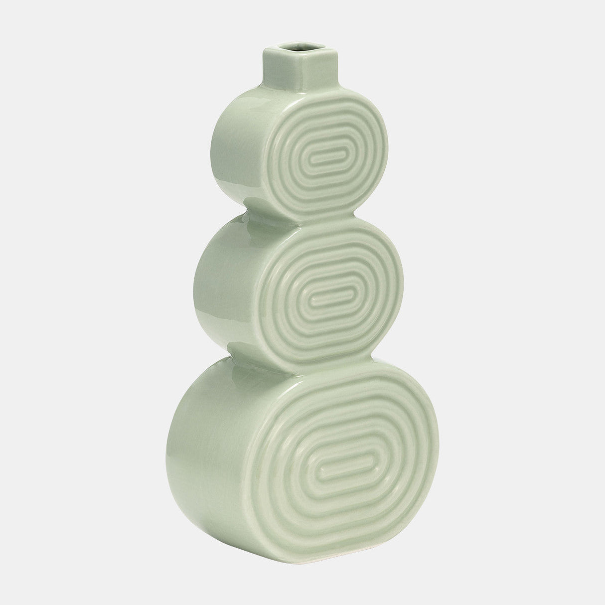 Cer, 12" Stacked Circles Vase, Cucumber