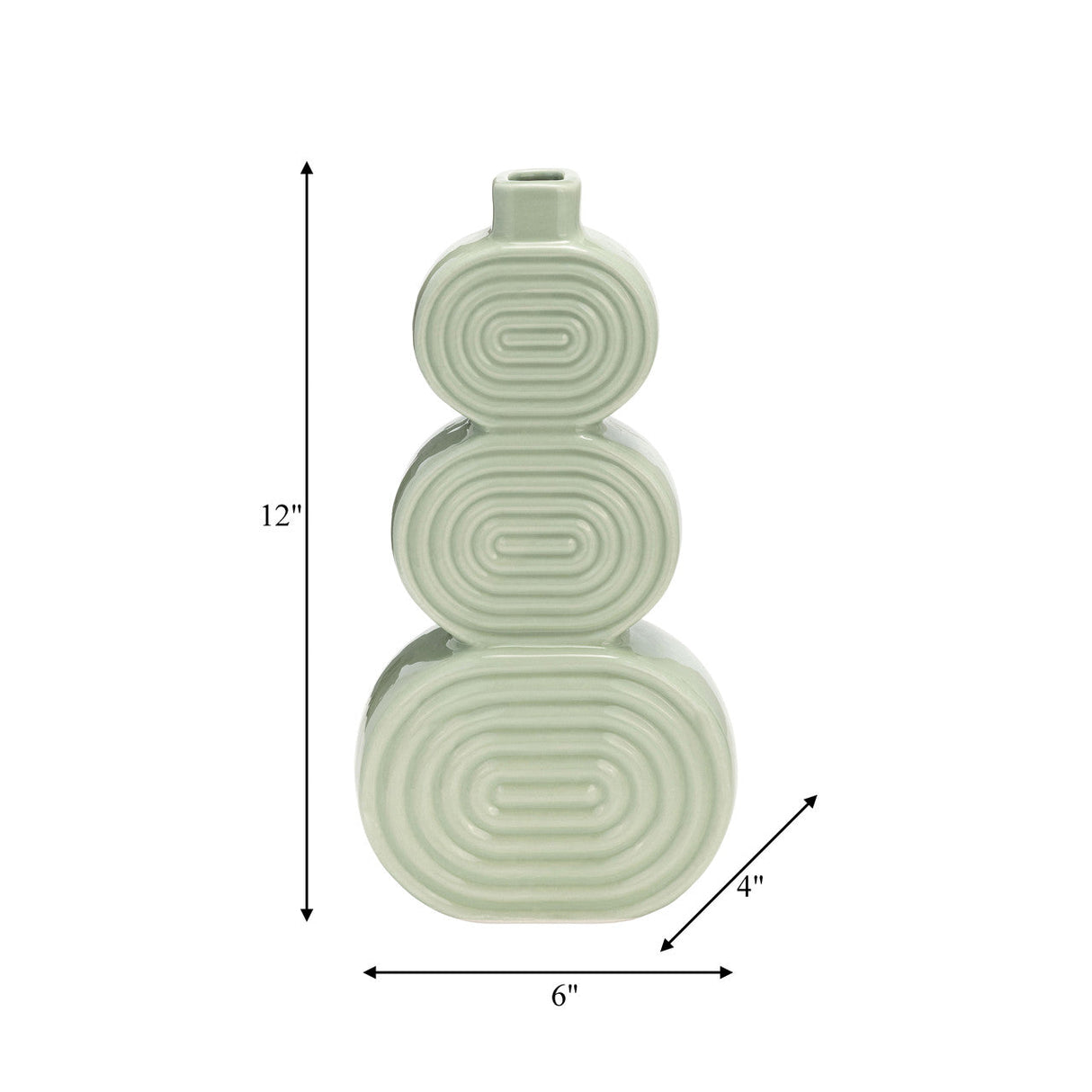 Cer, 12" Stacked Circles Vase, Cucumber