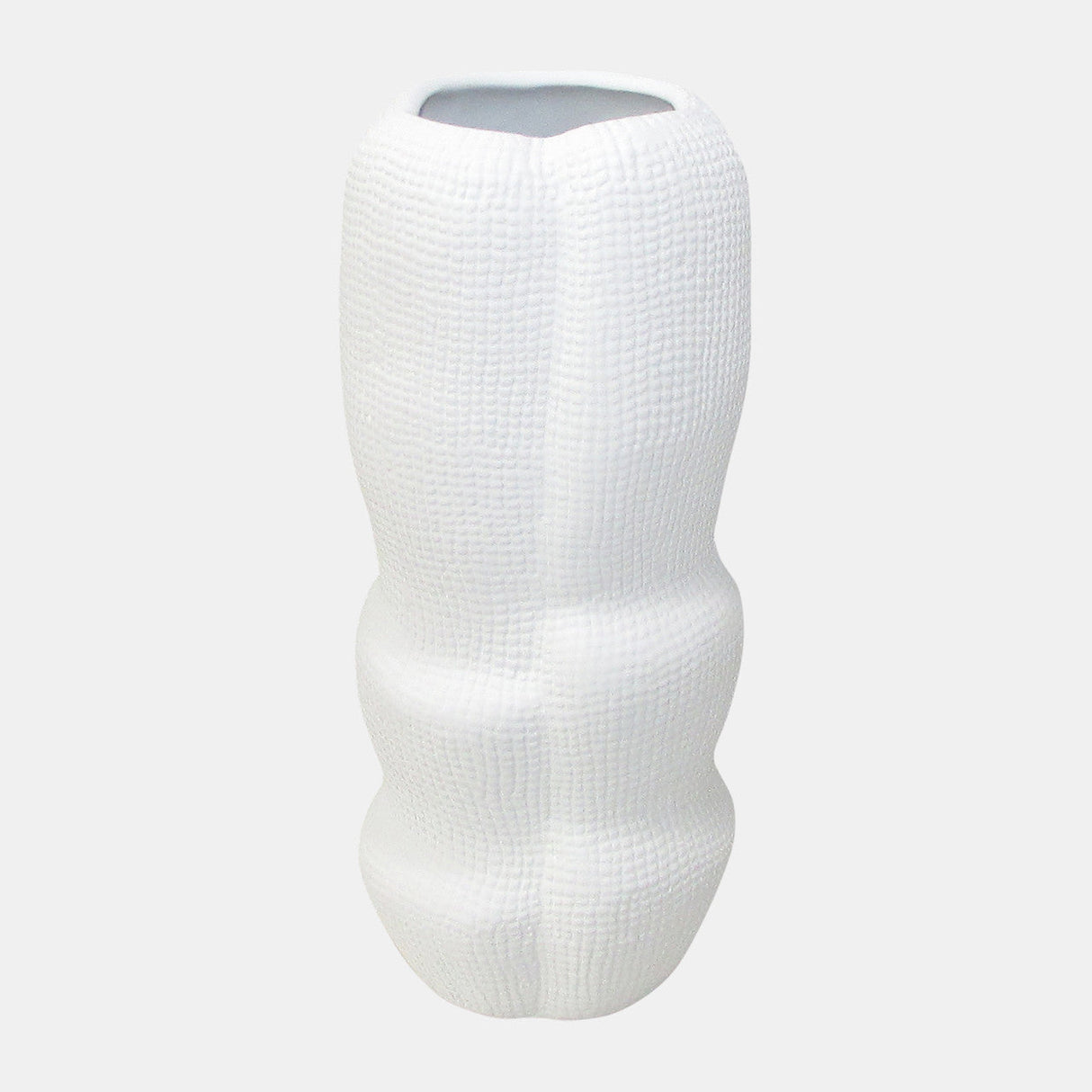 Cer, 12" Waffle Texture Organic Vase, White