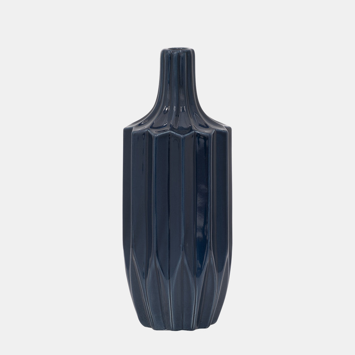 Cer, 13" Fluted Vase, Navy