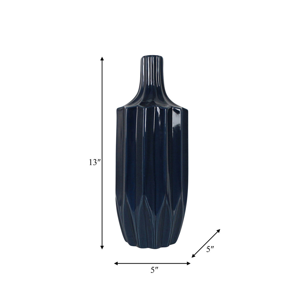 Cer, 13" Fluted Vase, Navy