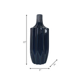 Cer, 13" Fluted Vase, Navy