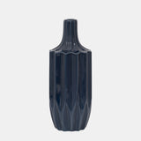 Cer, 13" Fluted Vase, Navy