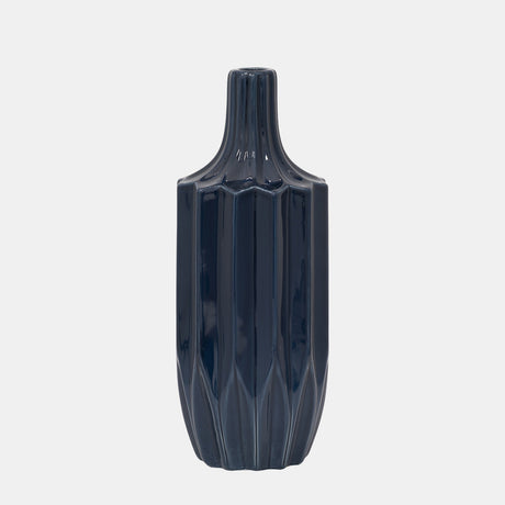 Cer, 13" Fluted Vase, Navy