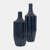 Cer, 13" Fluted Vase, Navy