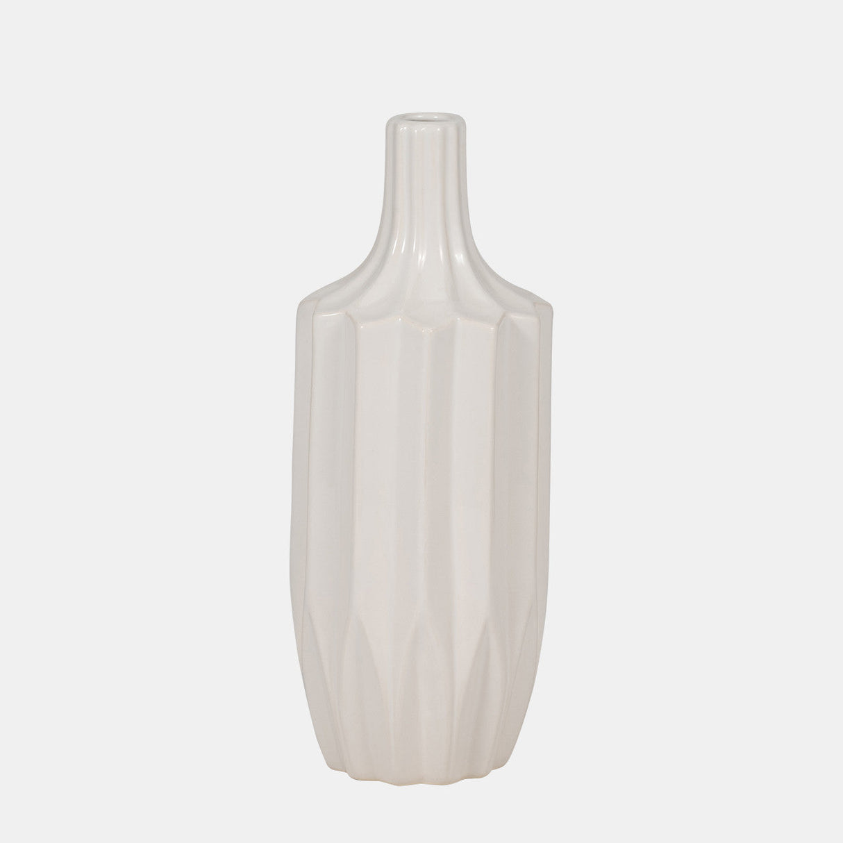 Cer, 13" Fluted Vase, White