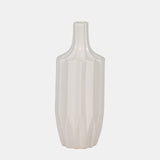 Cer, 13" Fluted Vase, White