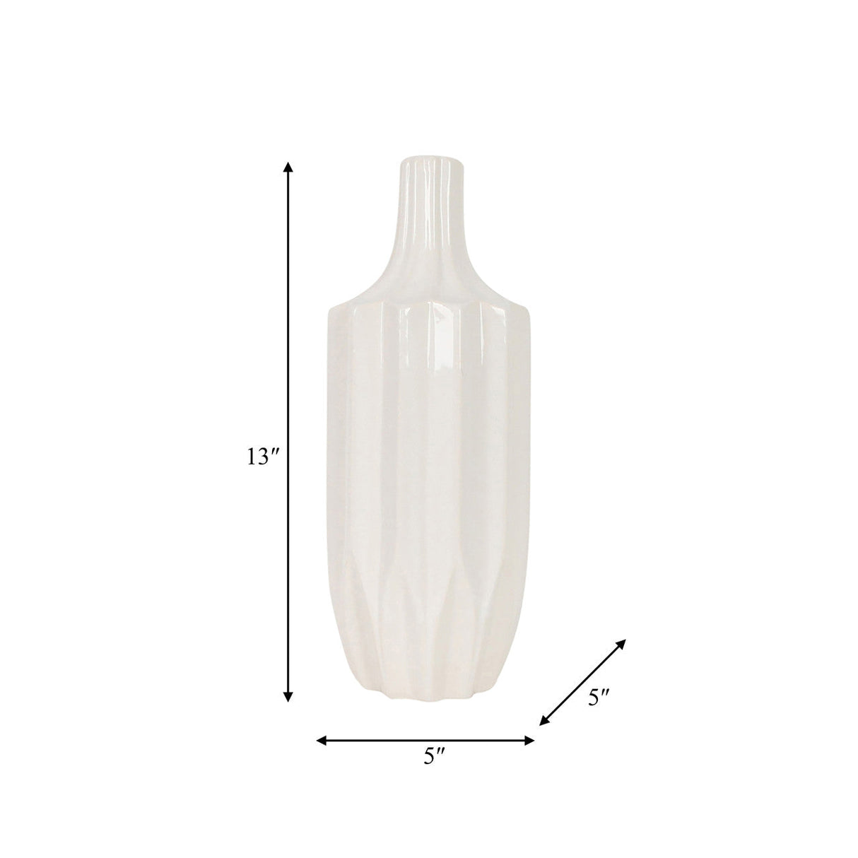 Cer, 13" Fluted Vase, White