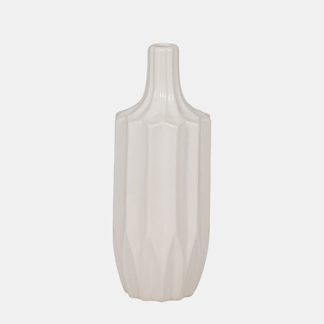 Cer, 13" Fluted Vase, White