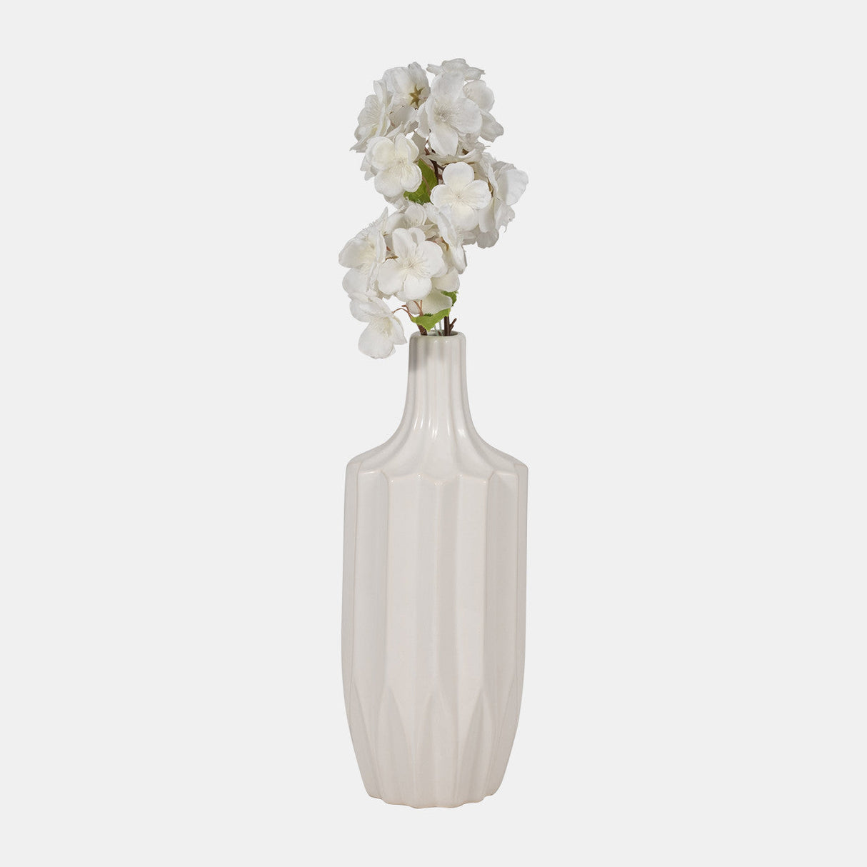 Cer, 13" Fluted Vase, White