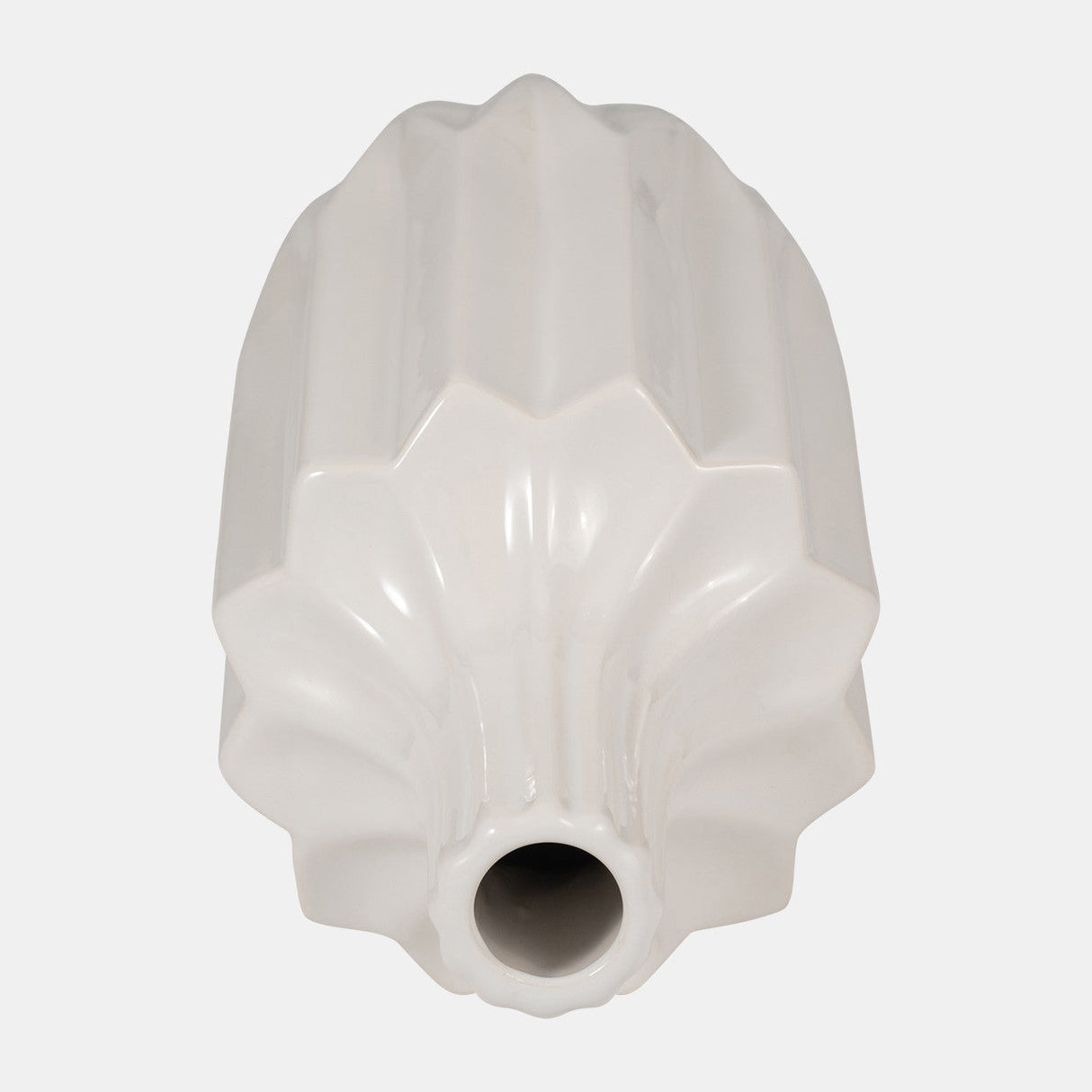 Cer, 13" Fluted Vase, White