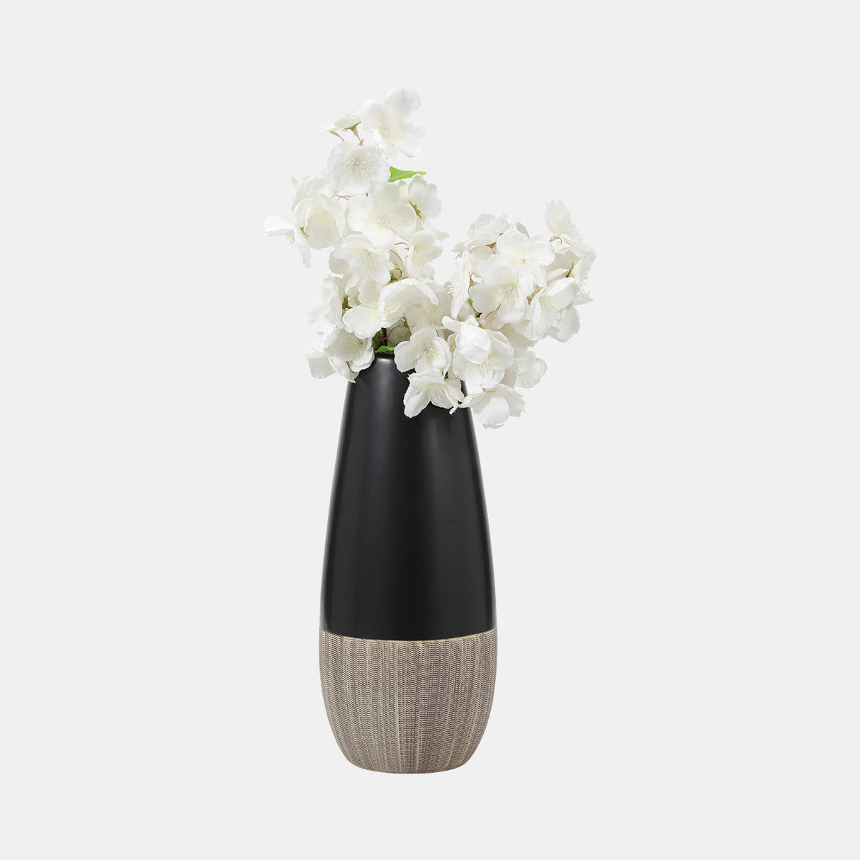 Cer, 13"h 2-tone Vase, Creme/blk