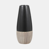 Cer, 13"h 2-tone Vase, Creme/blk