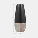 Cer, 13"h 2-tone Vase, Creme/blk