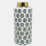 Cer, 13"h Modern Ginger Jar, Navy/white