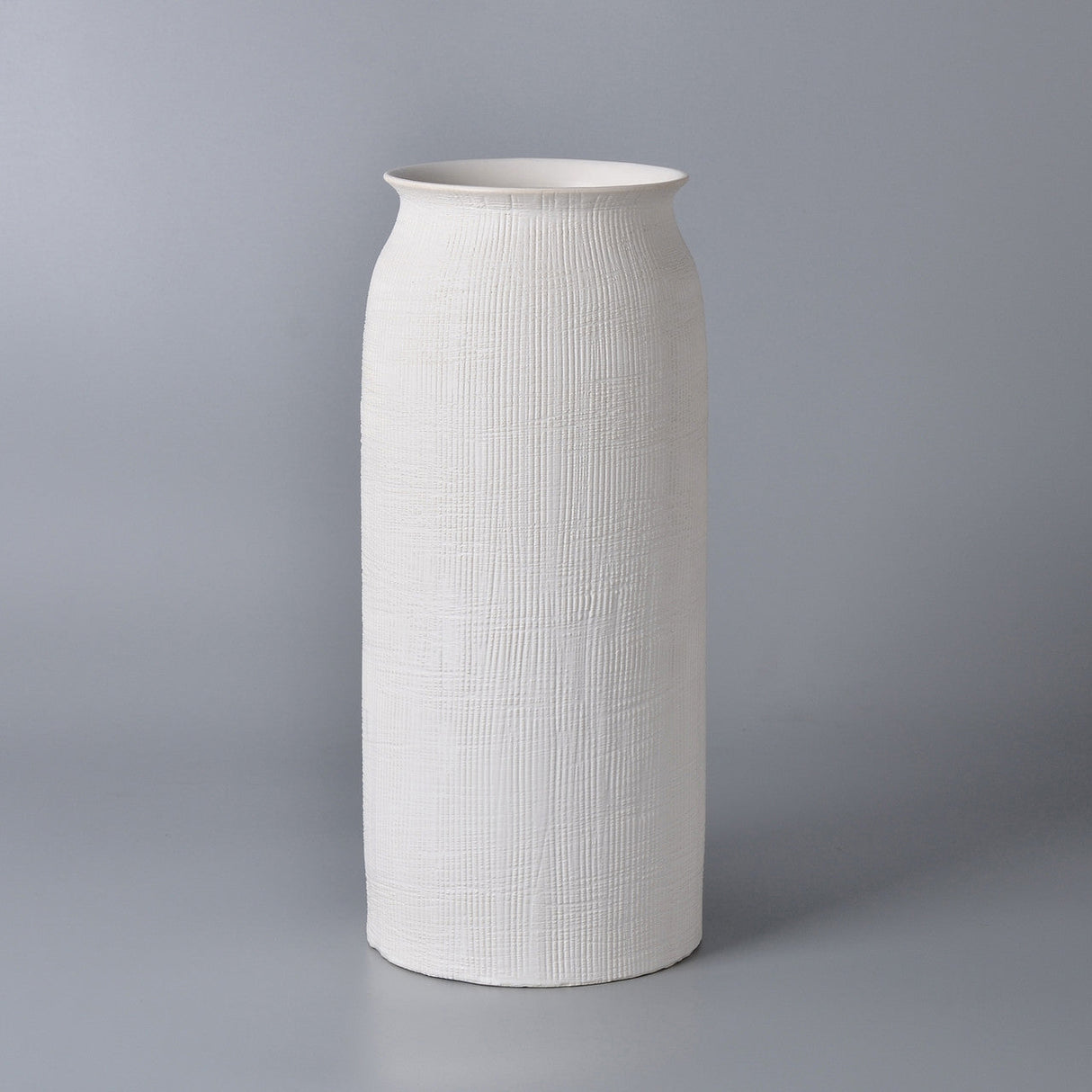 Cer, 13"h Ridged Vase, White