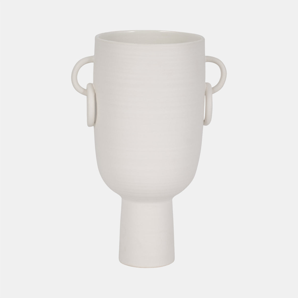 Cer, 13"h Vase With Handles, White