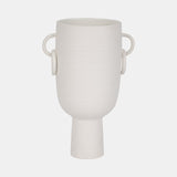 Cer, 13"h Vase With Handles, White