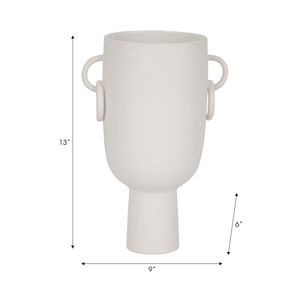 Cer, 13"h Vase With Handles, White