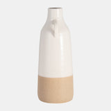 Cer, 14" Bottle Vase, White/tan