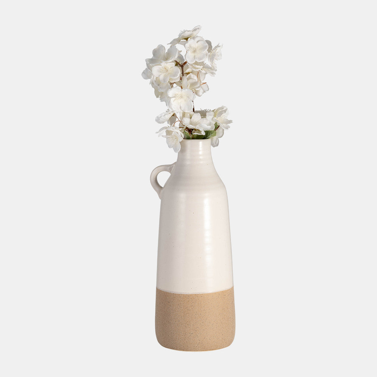 Cer, 14" Bottle Vase, White/tan