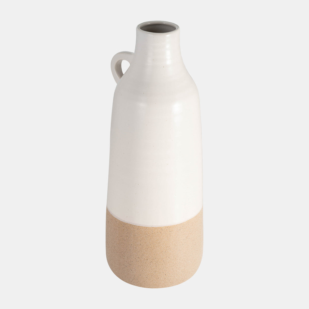 Cer, 14" Bottle Vase, White/tan