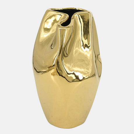 Cer, 14"h Abstract Vase, Gold