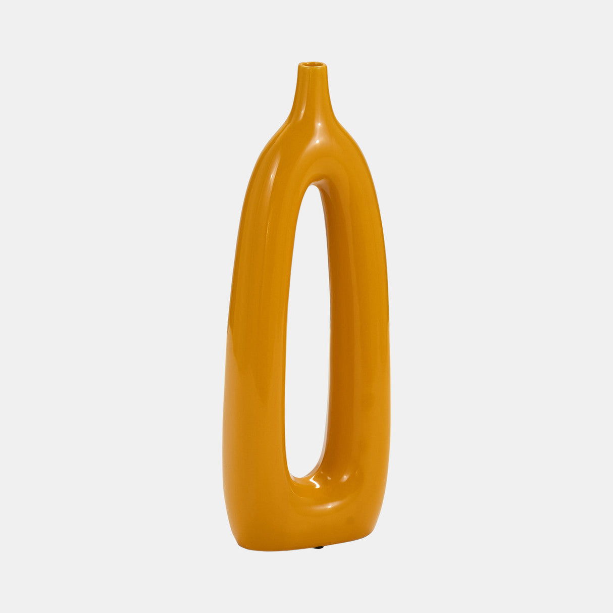 Cer, 14"h Open Cut-out Vase, Mustard Gold