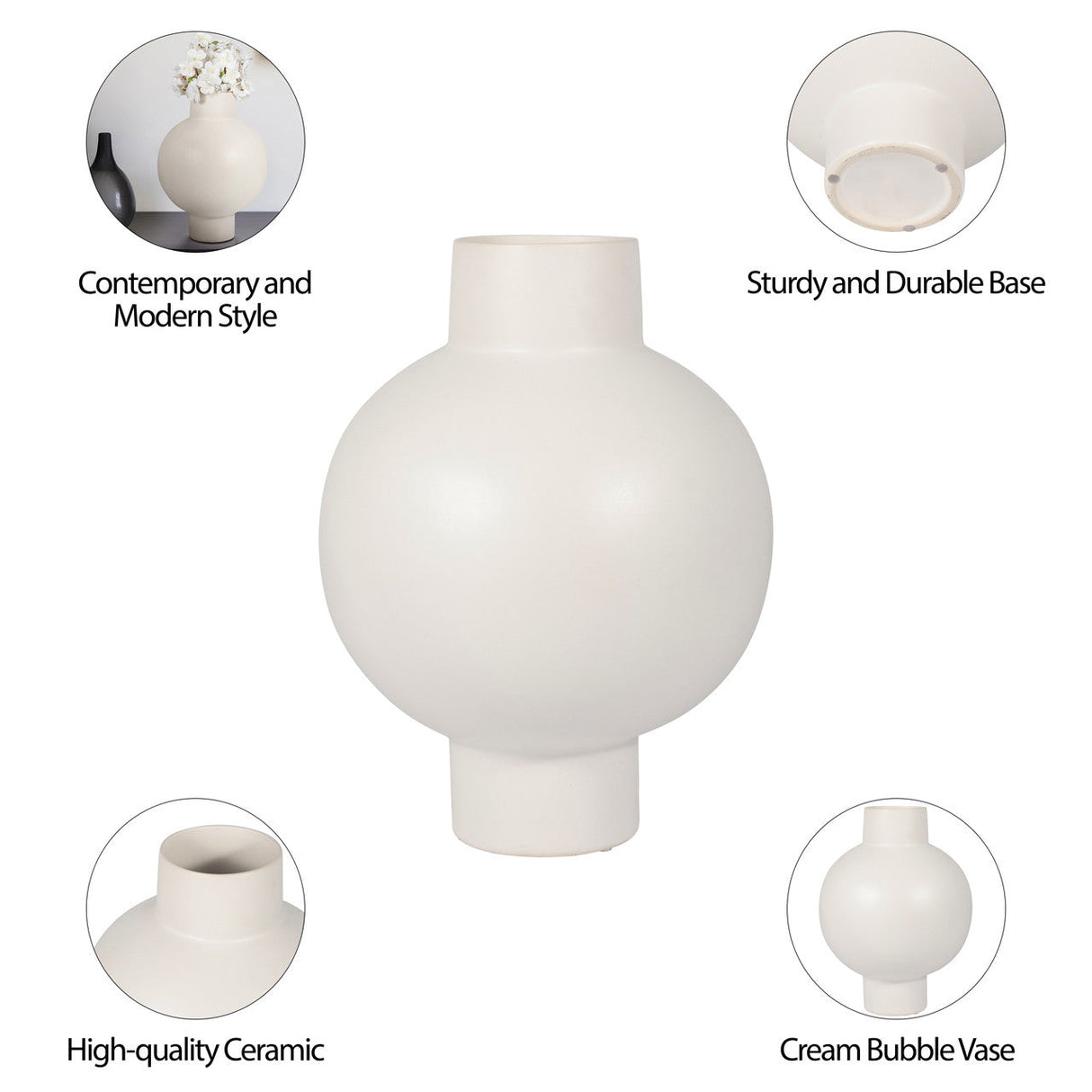 Cer, 15"h Bubble Vase, Creme