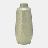 Cer, 15"h Carved Vase, Cucumber