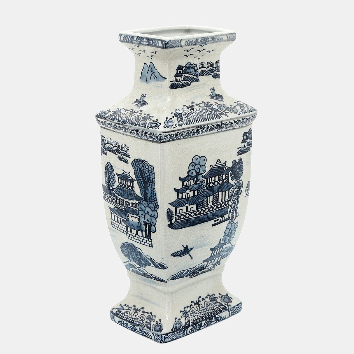 Cer, 15"h Chinoiserie Vase, Blue