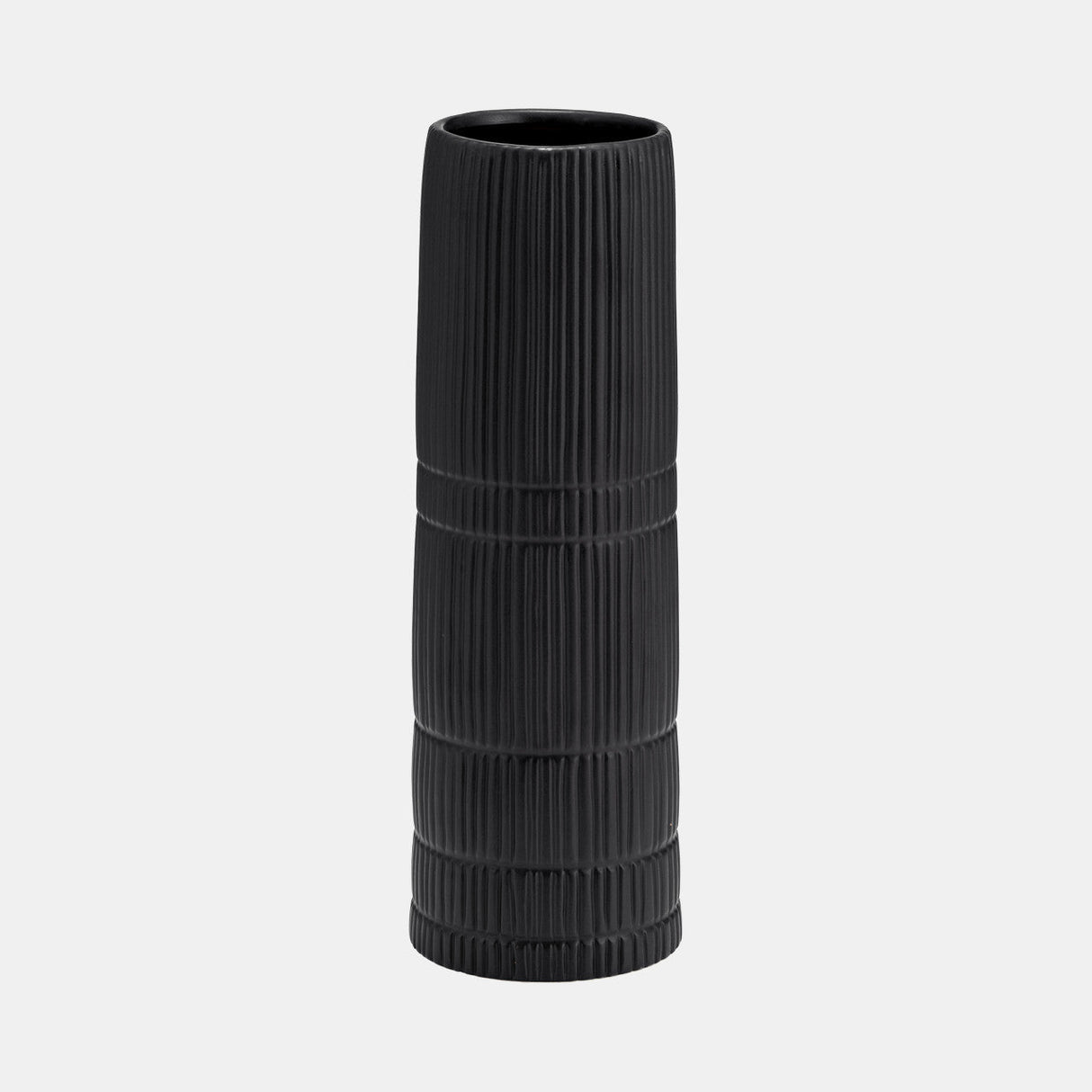 Cer, 15"h Lined Cylinder Vase, Matte Black