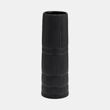 Cer, 15"h Lined Cylinder Vase, Matte Black