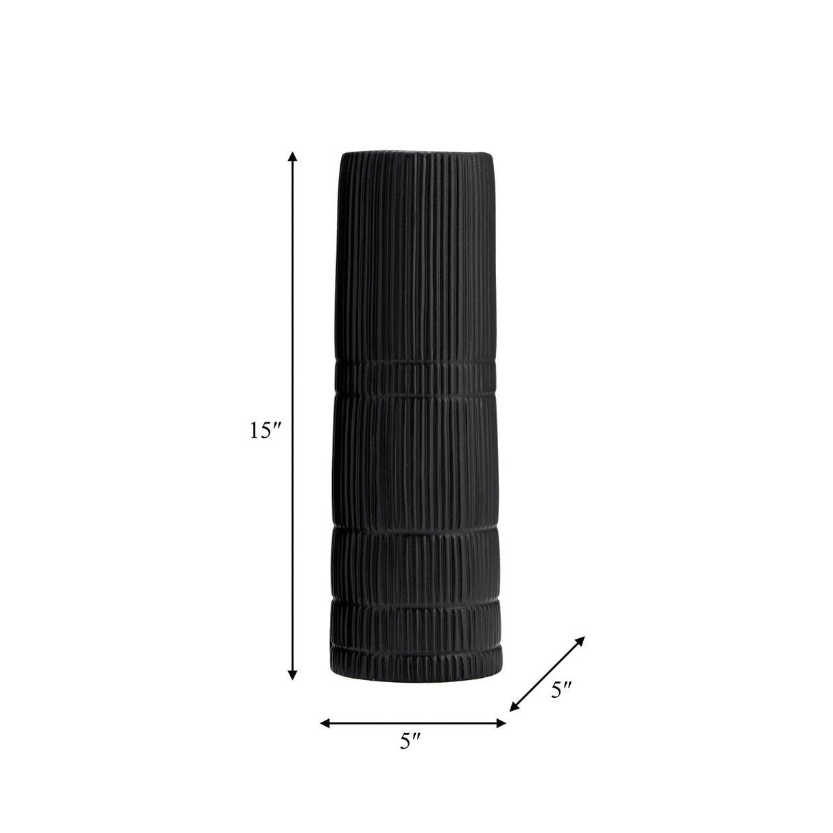 Cer, 15"h Lined Cylinder Vase, Matte Black