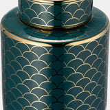 Cer, 16" Crackle Jar W/ Lid, Gold