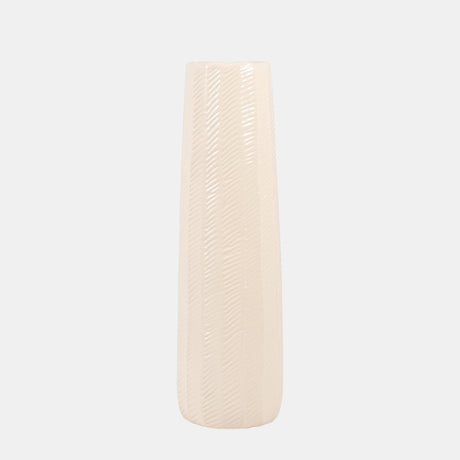 Cer, 16" Etched Lines Cylinder Vase, Cotton